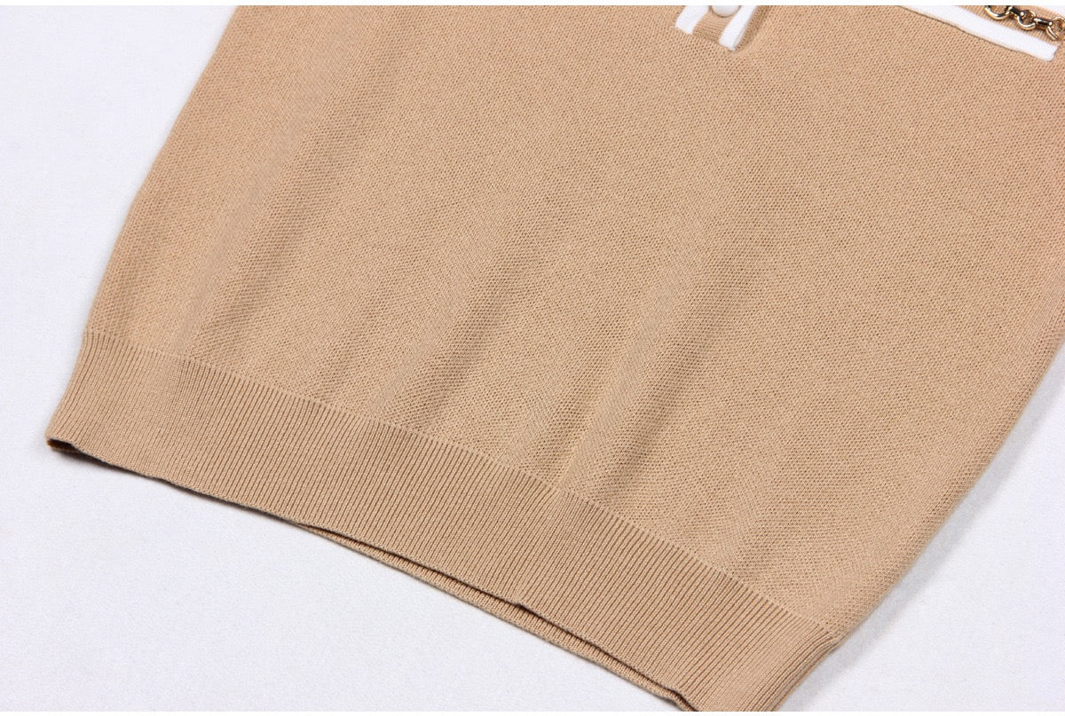 MEGAN KISA KOLLU CAMEL ÖRME T-SHIRT