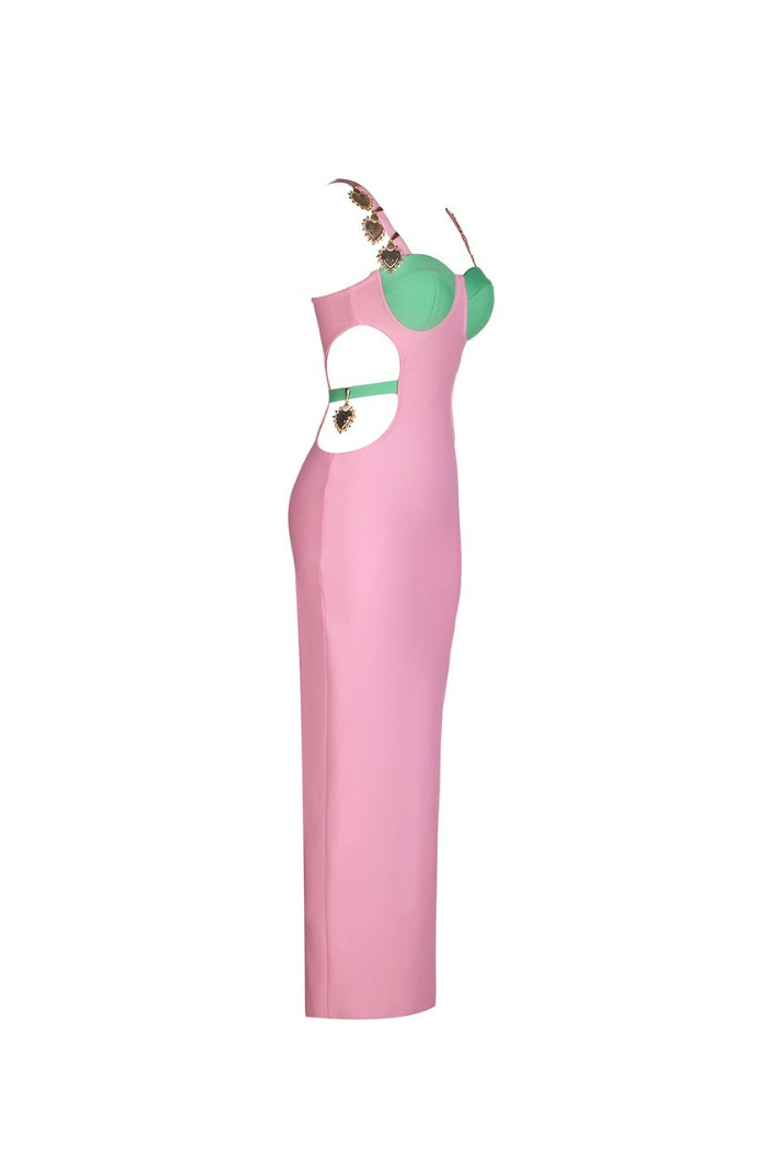 LUCİA DENİZ KABUĞU PEMBE UZUN ELBİSE