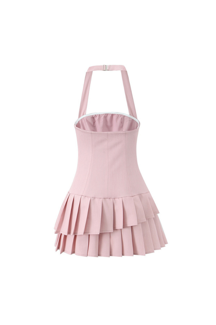 BERRY PİLELİ PEMBE MİNİ ELBİSE