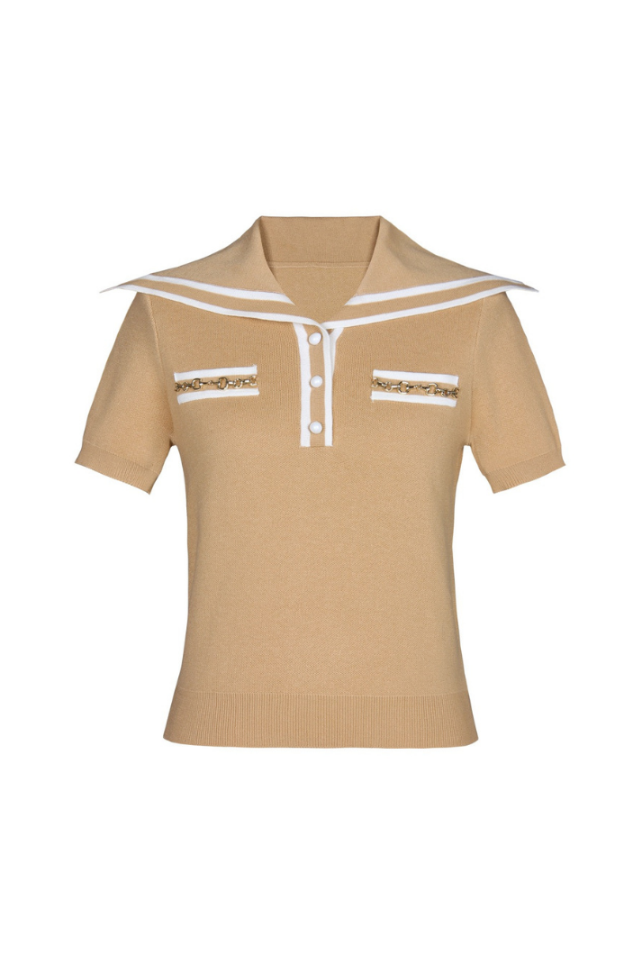 MEGAN KISA KOLLU CAMEL ÖRME T-SHIRT