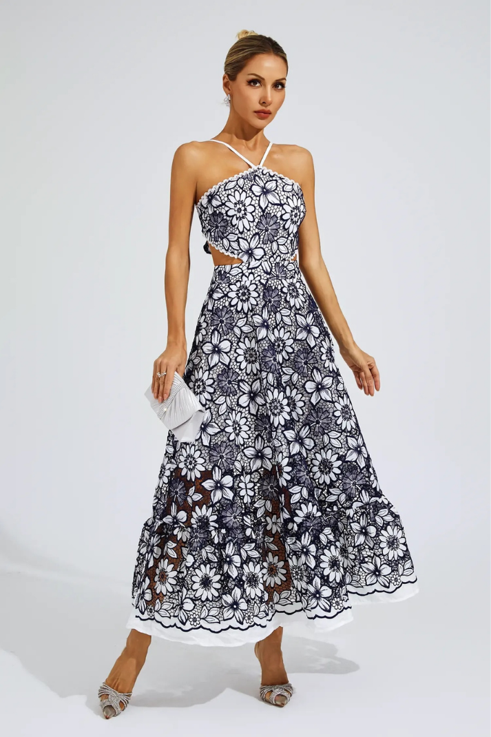 JOYCE MAVİ CUT-OUT UZUN ELBİSE
