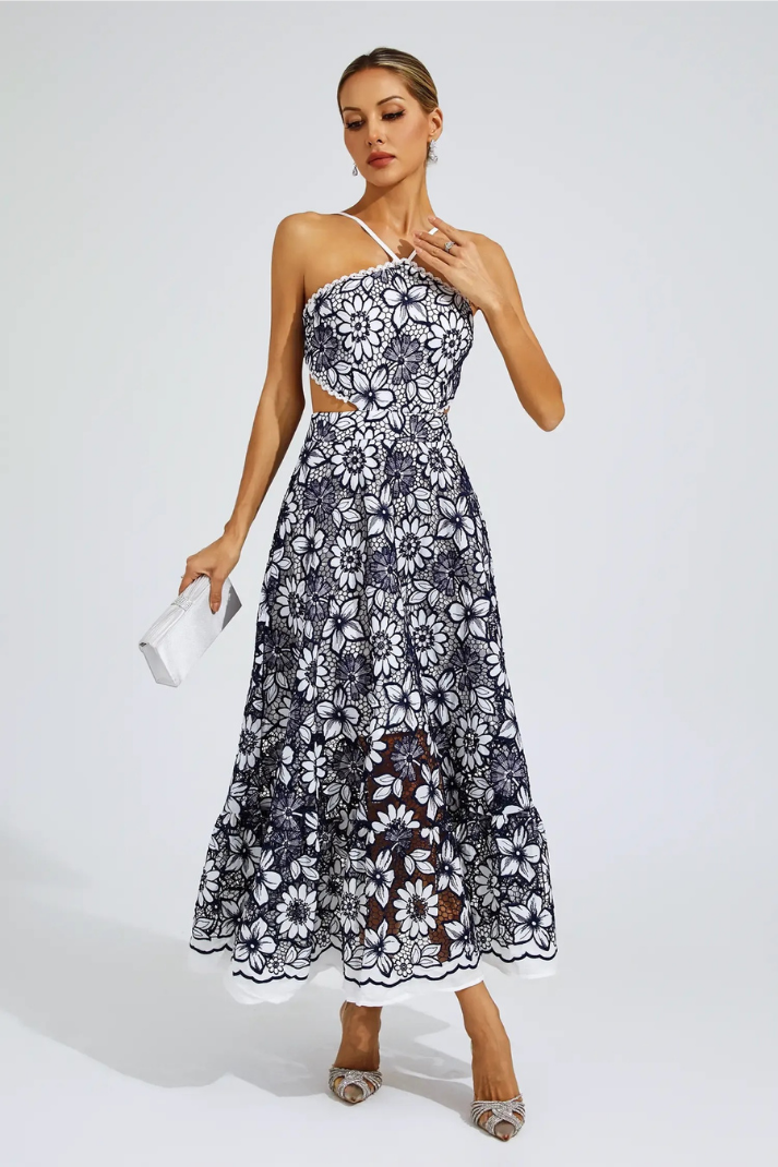 JOYCE MAVİ CUT-OUT UZUN ELBİSE