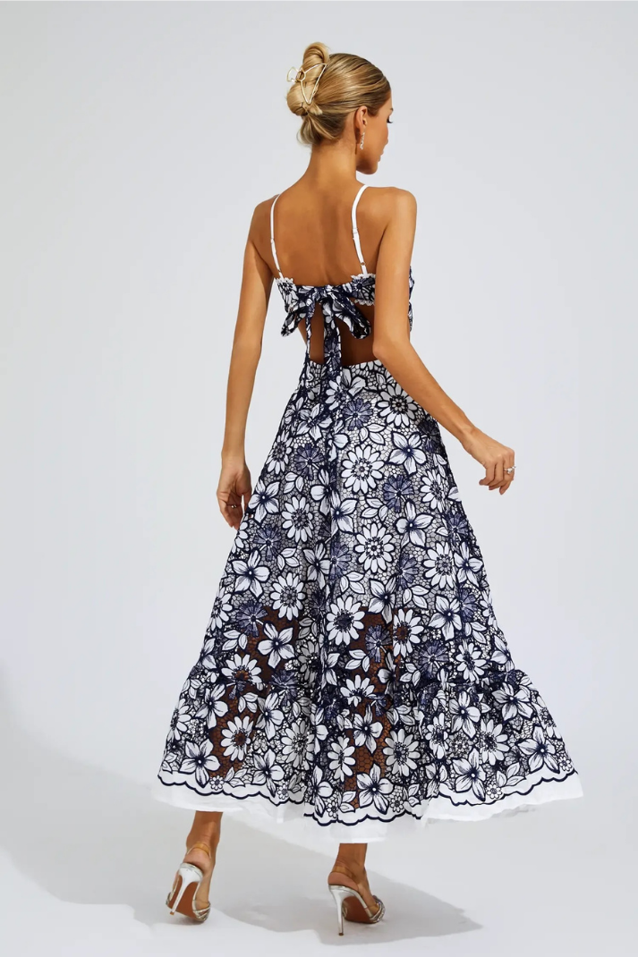 JOYCE MAVİ CUT-OUT UZUN ELBİSE