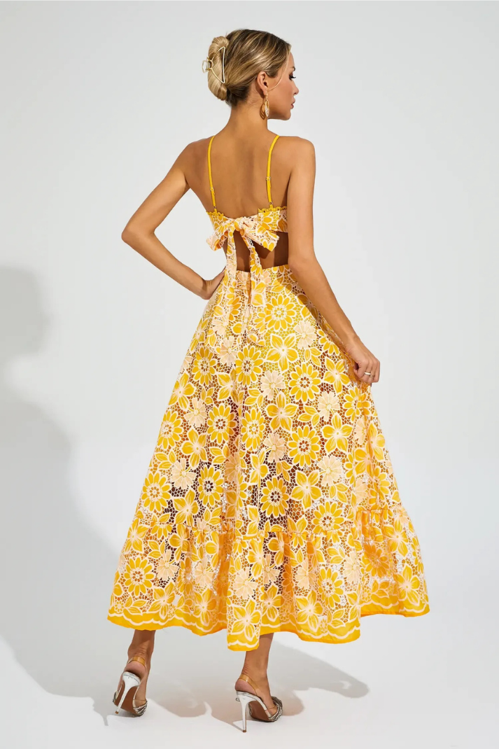 JOYCE SARI CUT-OUT UZUN ELBİSE