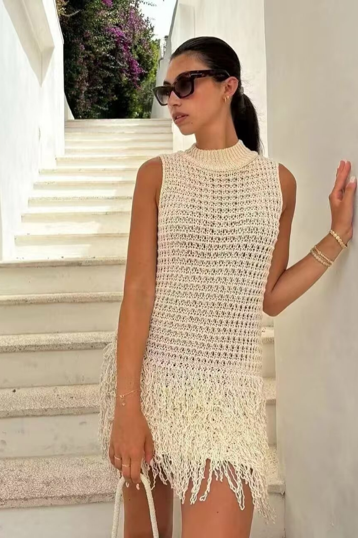 POPPY ÖRGÜ SAÇAKLI MİNİ ELBİSE