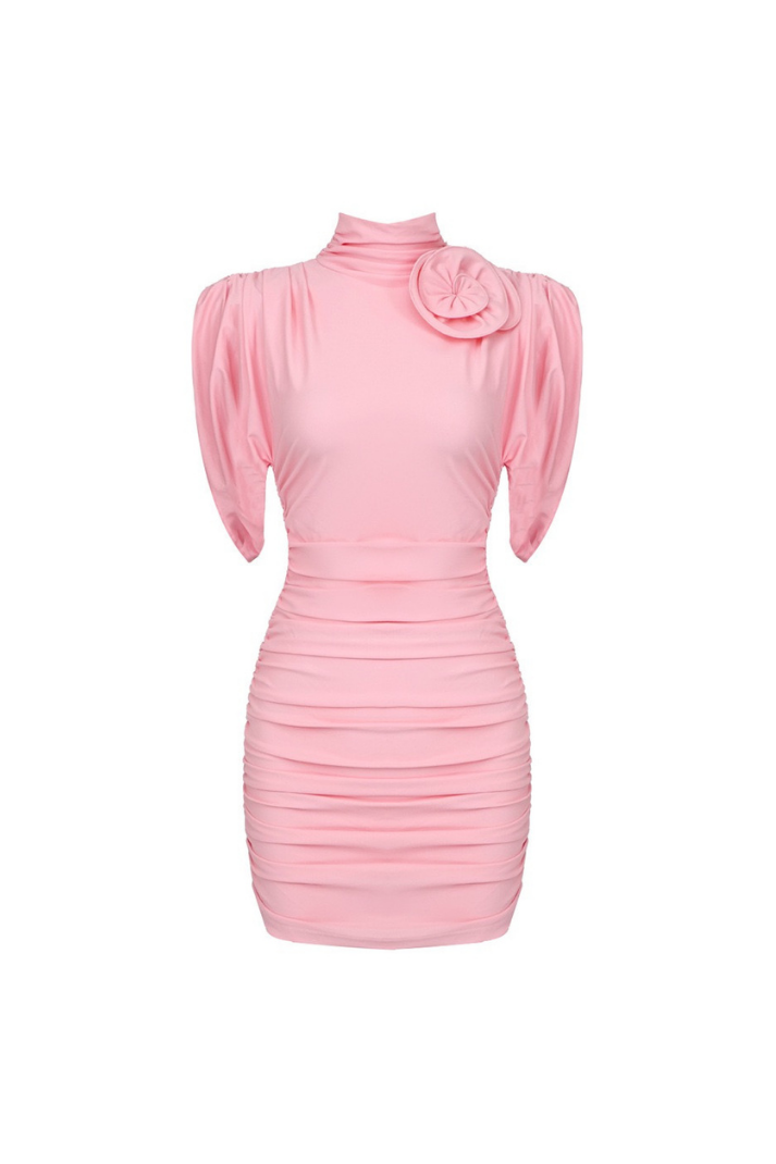 BABS DRAPELİ PEMBE MİNİ ELBİSE