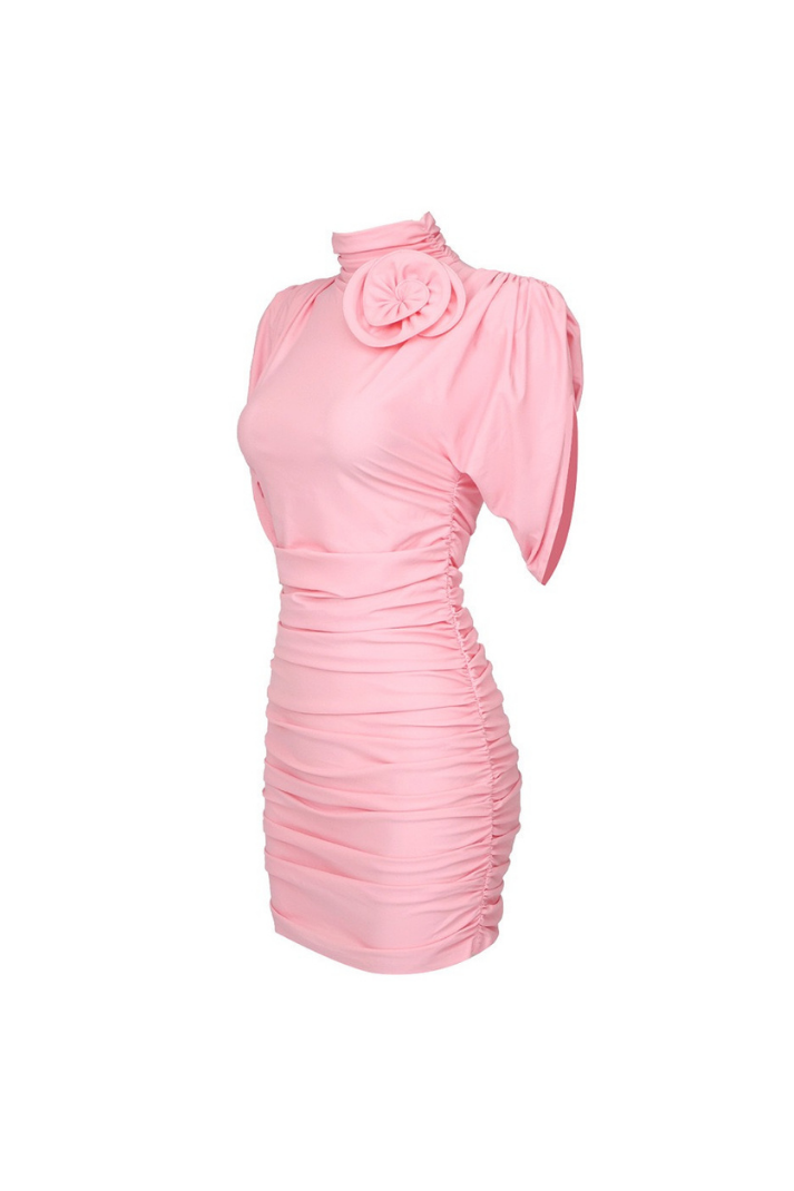 BABS DRAPELİ PEMBE MİNİ ELBİSE