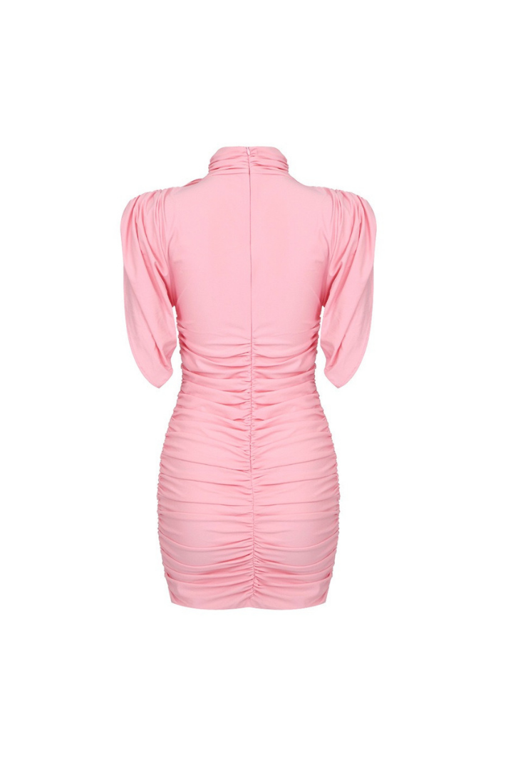BABS DRAPELİ PEMBE MİNİ ELBİSE