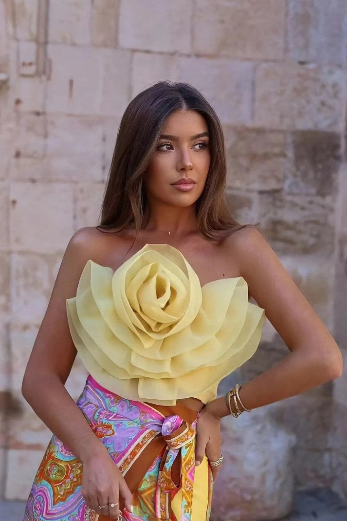 SAGE ORGANZE ÇİÇEKLİ CROP