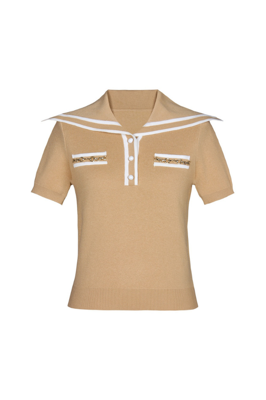 MEGAN KISA KOLLU CAMEL ÖRME T-SHIRT
