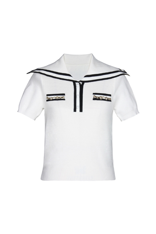 MEGAN KISA KOLLU ÖRME BEYAZ T-SHIRT