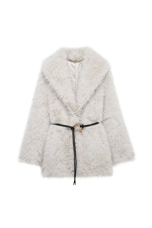 CARİSSE BEJ KEMERLİ SUNİ KÜRK CEKET