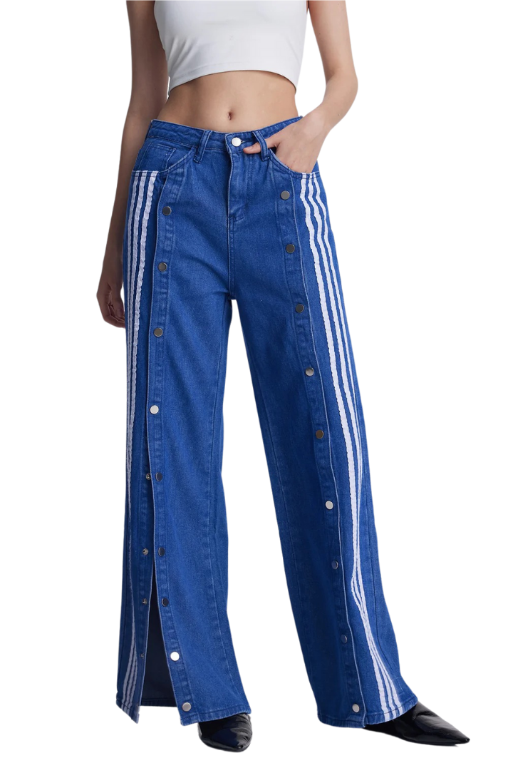 DELLA ÇİZGİLİ DENİM PANTOLON