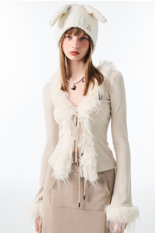 JOE BEJ PELUŞ DETAY BAĞCIKLI HIRKA