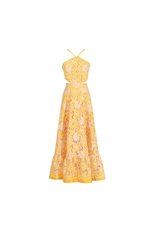 JOYCE SARI CUT-OUT UZUN ELBİSE