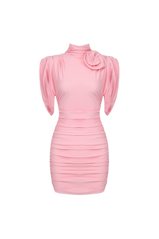 BABS DRAPELİ PEMBE MİNİ ELBİSE